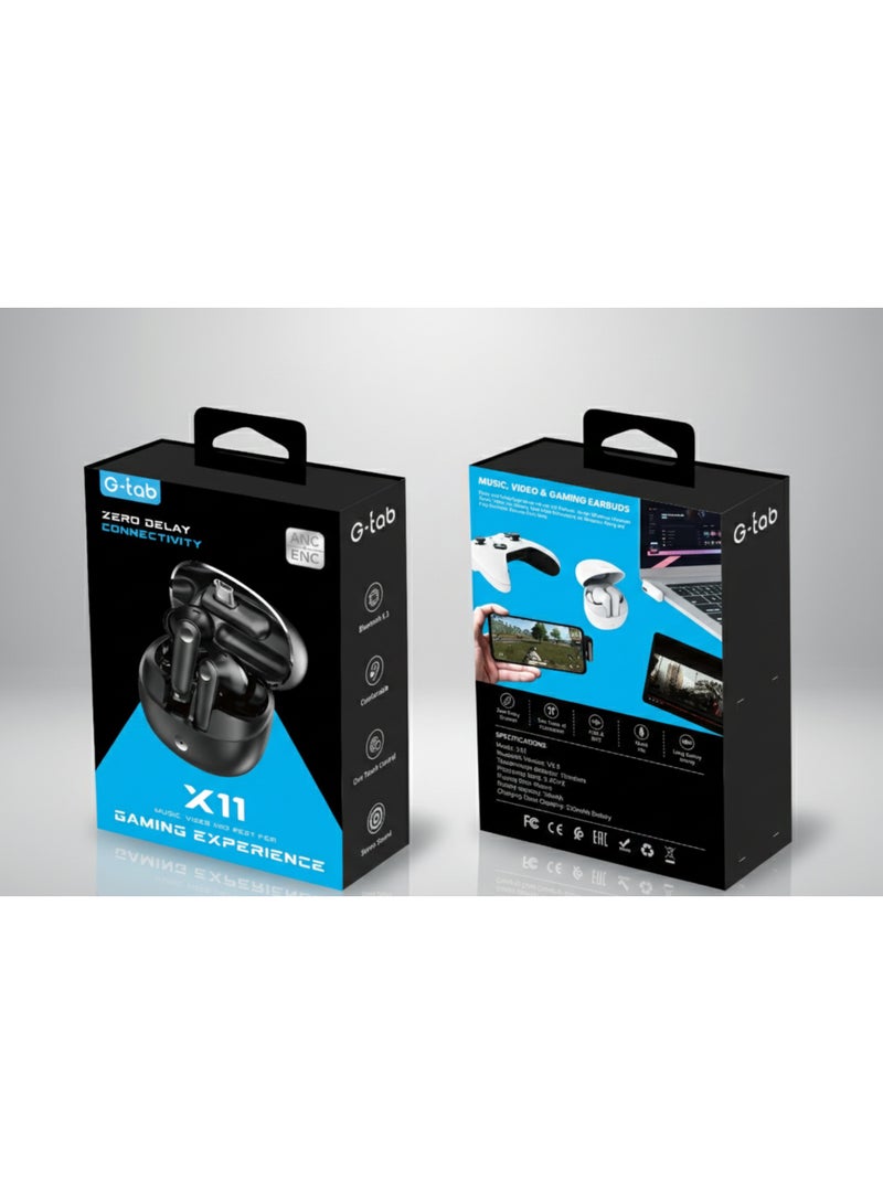 G-TAB X11 Gaming Bluetooth Earbuds TWS with ENC & ANC Noise cancelling Earphones-Zero Delay and Quad Mic Wireless earbud with Bluetooth 5.3-40H Standby battery  Bluetooth Earbuds Noise Cancellation with Adapter-Black - Image 5